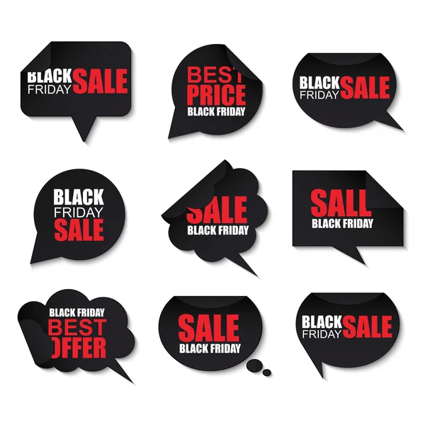 Black friday collection realistic curved paper speech bubbles — Stock Vector