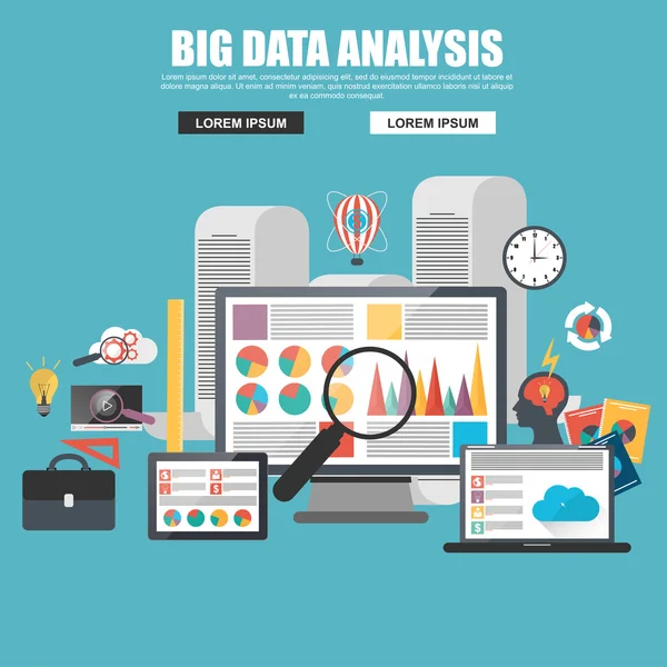 Concetto di progettazione piatta dell'analisi dei big data aziendali — Vettoriale Stock
