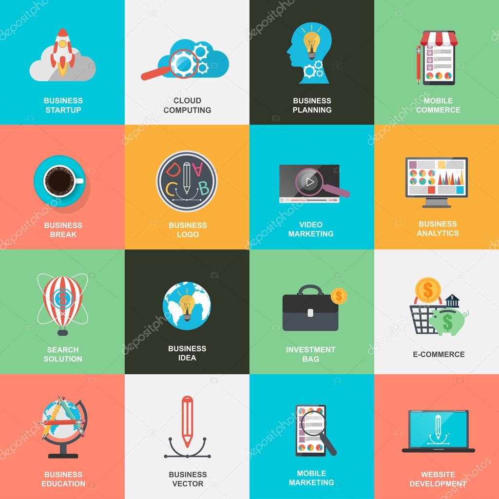 Set of flat design icons concept for marketing
