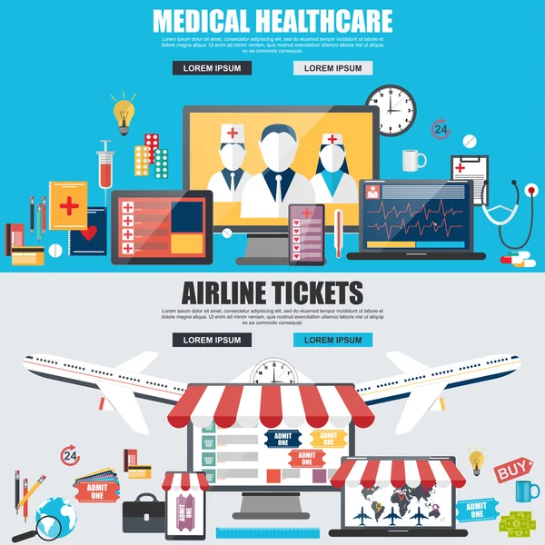 平面设计概念为医疗保健和航空公司 — 图库矢量图片