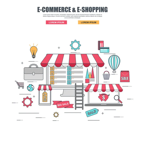 Cienka linia płaski kształt koncepcji zakupu towarów w sklepie internetowym — Wektor stockowy