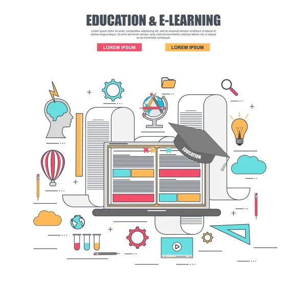 Concept de design plat mince ligne de formation e-learning — Image vectorielle