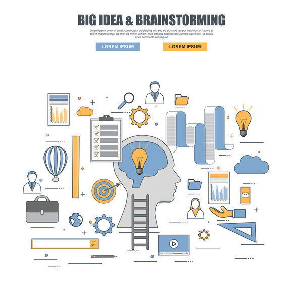 Тонкая линия плоская концепция дизайна большой идеи, мозговой штурм
