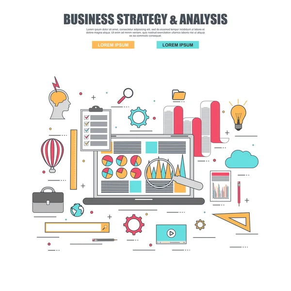 Dunne lijn platte ontwerpconcept van marketing en strategie — Stockvector