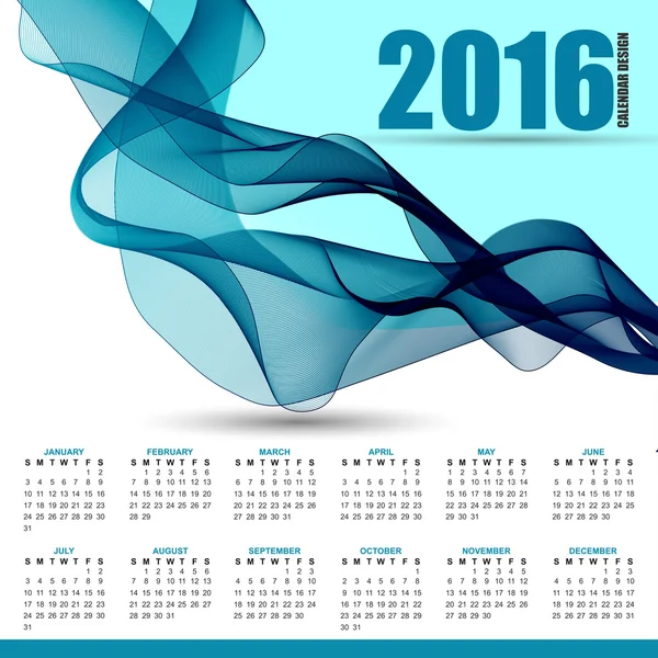 Kalender voor 2016 op futuristische golvende achtergrond — Stockvector