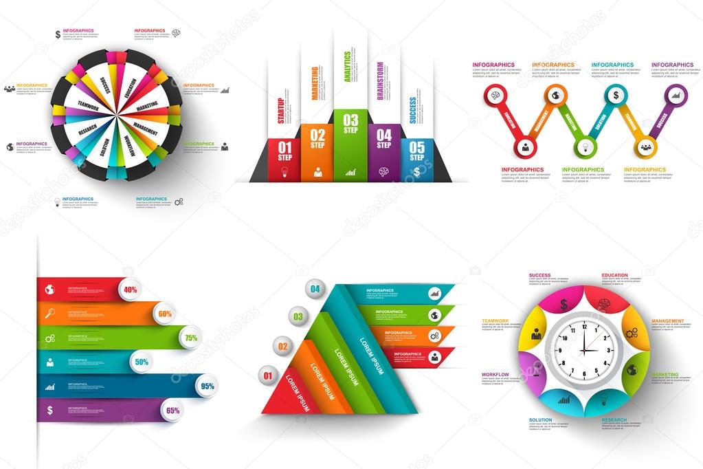 Collection of abstract 3D digital business infographic vector design