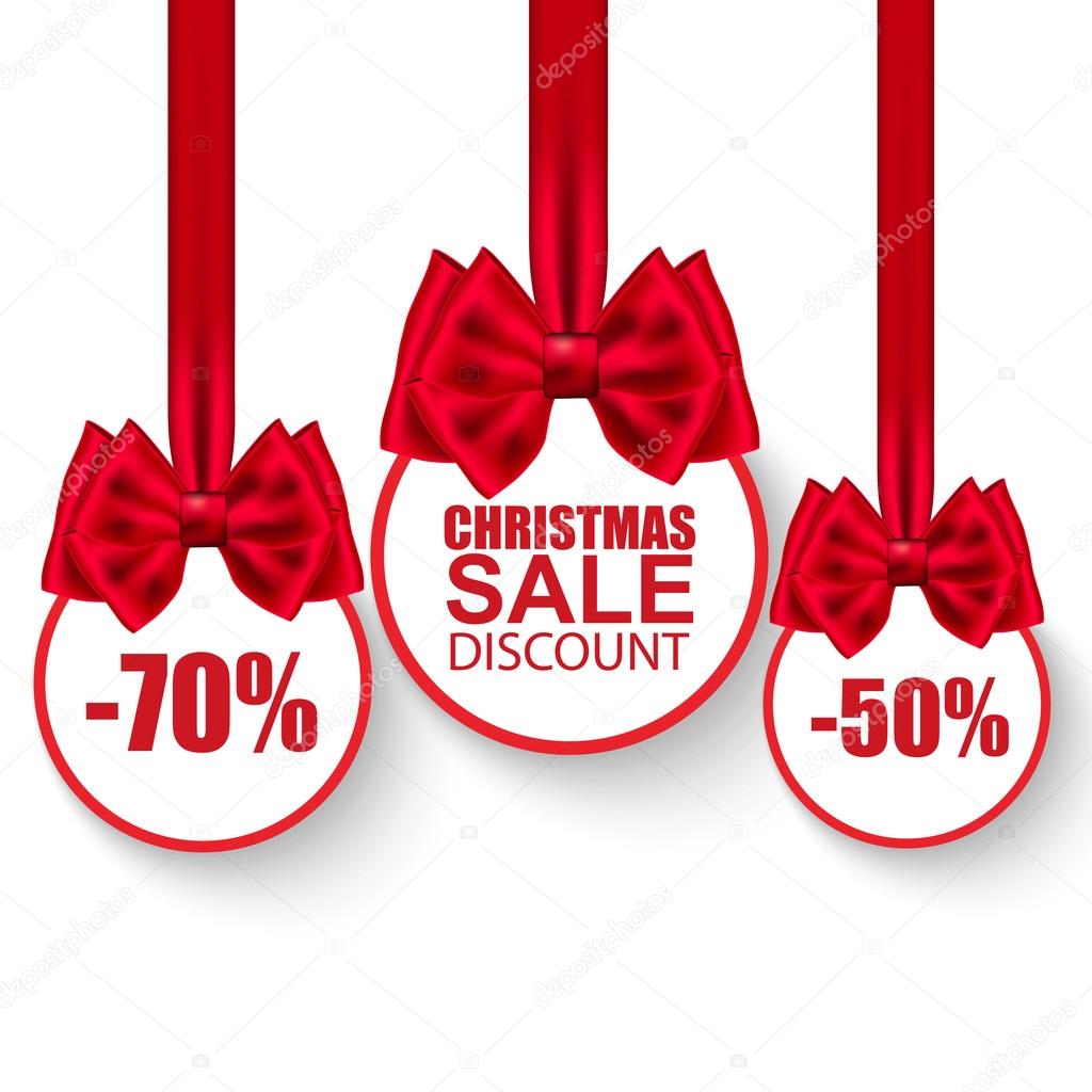 Set of christmas sale paper balls with bows vector design