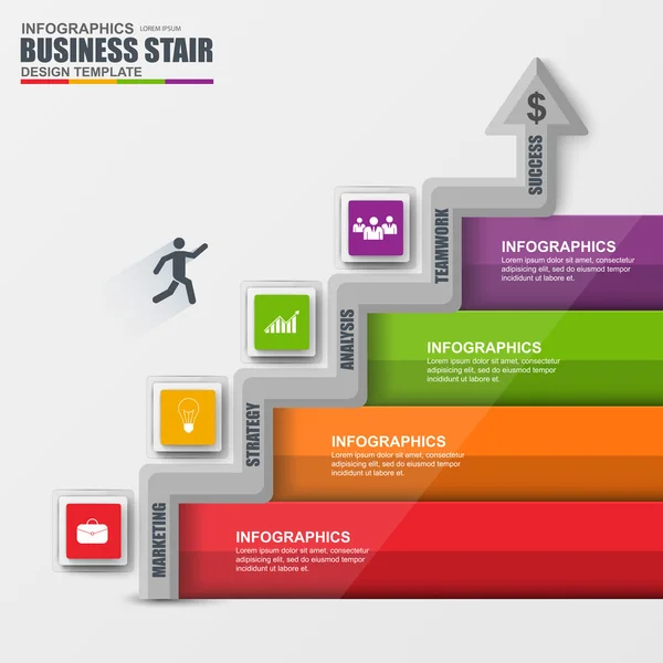 Infografías negocio escalera paso éxito vector diseño plantilla — Vector de stock