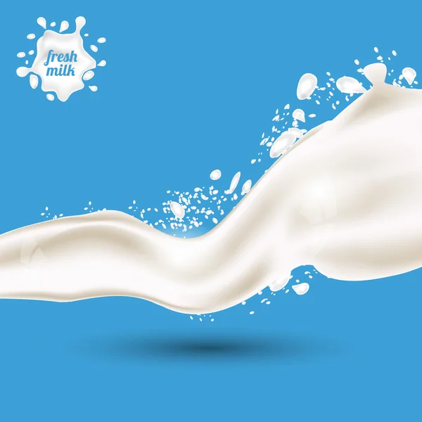 Splash van melk geïsoleerd op blauwe achtergrond — Stockvector