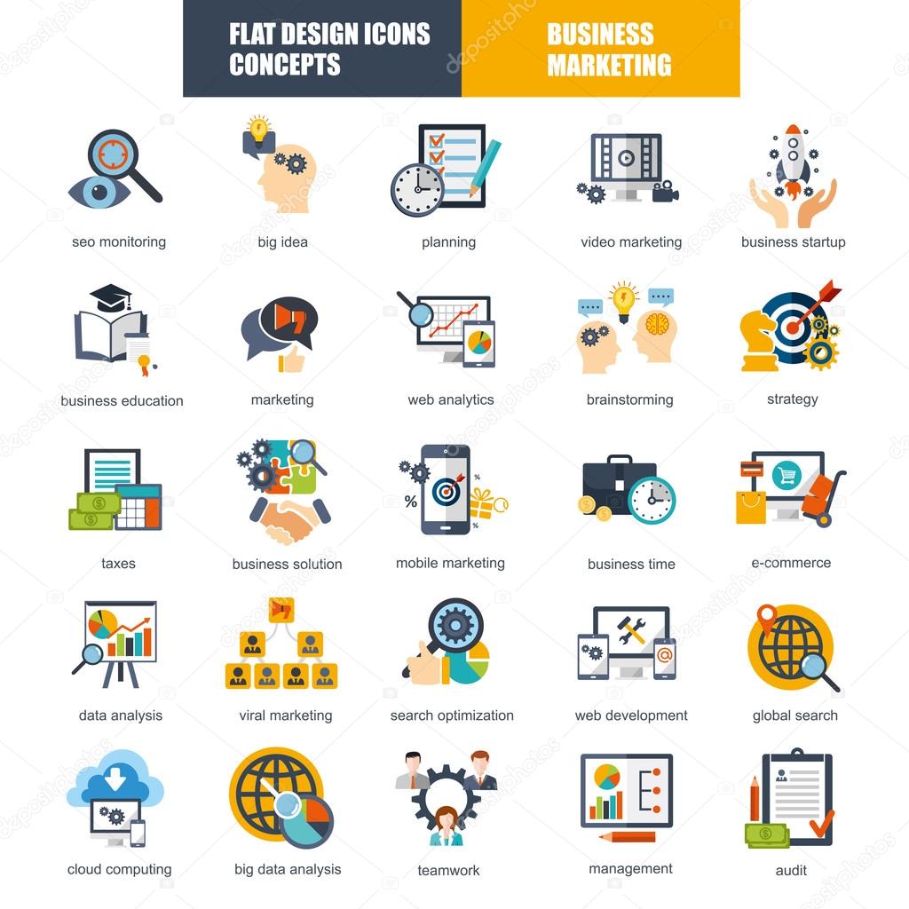 Set of flat design icons concept for marketing and strategy analysis