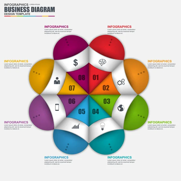 Streszczenie 3d biznes marketing plansza. Może być używany dla pracy układu, Wizualizacja danych, koncepcja biznesowa z 8 opcje, części, czynności lub procesów, baner, cykl rysunku, wykresu, projektowanie stron internetowych. — Wektor stockowy