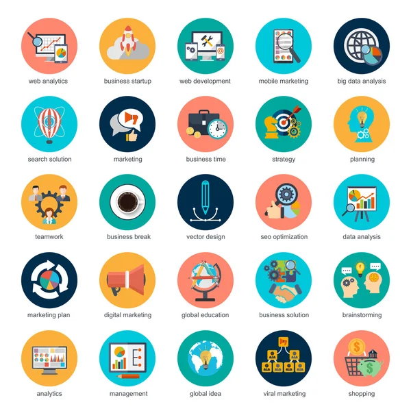 İnternet pazarlama, e-ticaret, iş için modern düz tasarım kavramı simgeler kümesi. Simgeler Web siteleri, baskı ve sunu şablonları, infographics, web ve mobil hizmetler ve uygulamalar için kullanılabilir.