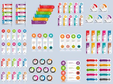 Infographic seçenekleri vektör tasarım şablonu kümesi. İş akışı düzenini, veri görselleştirme, iş kavramı ile 10 seçenekleri, parçalar, adımları veya işlemler, afiş, diyagram, grafik, web tasarım için kullanılan.
