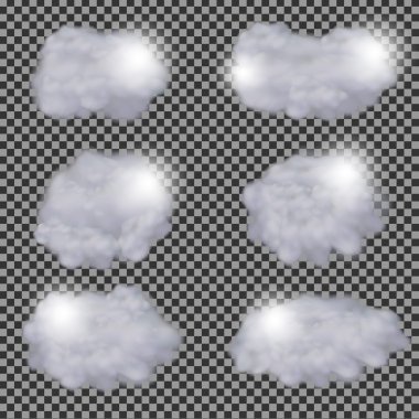 Set of realistic transparent different clouds vector design template clipart
