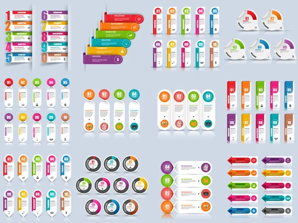 Infographic seçenekleri vektör tasarım şablonu kümesi. İş akışı düzenini, veri görselleştirme, iş kavramı ile 10 seçenekleri, parçalar, adımları veya işlemler, afiş, diyagram, grafik, web tasarım için kullanılan.