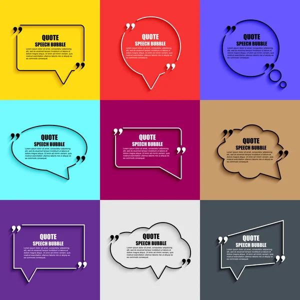Konuşma balonu vektör tasarım şablonu alıntı. Kartvizit şablonu, kağıt sayfası, bilgi, metin daire içine alın. Baskı tasarımı. Kısa tırnak tırnak işaretleri içinde.