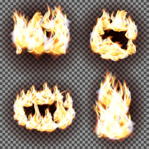 Vector realista de llamas de fuego sobre fondo transparente — Vector de stock
