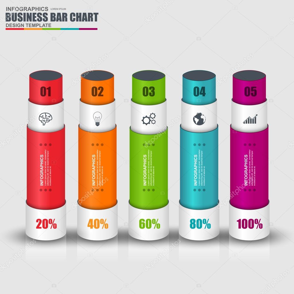 Infographic vector design template marketing bar chart elements. Can be used for workflow layout, data visualization, business concept with 5 options, parts, steps, banner, diagram, web design.