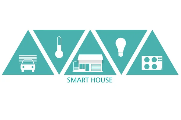 Smart house icon on a white background. Electricity and temperature symbols next to smart house lettering. Temperature control in the house and garage. IOT system icons. Iot devices management