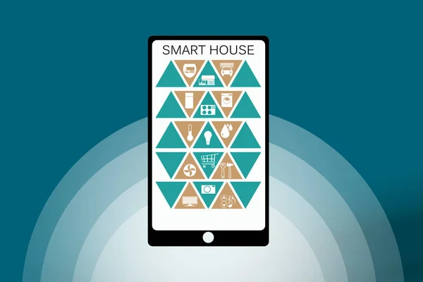 Smart house icons in mobile telephone. Smart home control application concept. Application interface of Smart home system Application for controlling IOT devices. Control modern household appliances