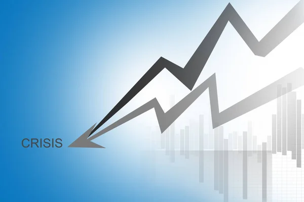 Graph down indicates inscription crisis. Graph down on a blue background. Concept of a crisis in anything. Business crisis. Fall in business profits led to a slump. Economic decline.