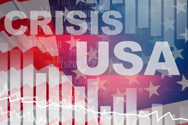 The economic crisis in America. Problems in the US economy. Falling economic indicators. The deterioration of the American economy. A falling chart against the background of the USA Crisis label.