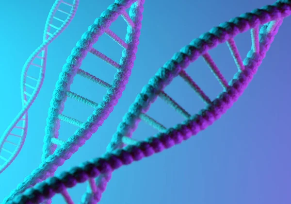 DNA structure scientific background. Blue DNA structures isolated background. Blue helix human DNA illustration. Science Biotechnology. Genetics concept. Human genome. Place for text. 3D rendering.