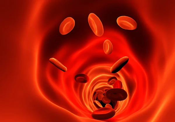 Red bodies in human blood. Three-dimensional red bodies. Background with red blood cells. Erythrocytes cells inside the bloodstream. Background on the theme of blood health. Erythrocytes cell health. 3d image