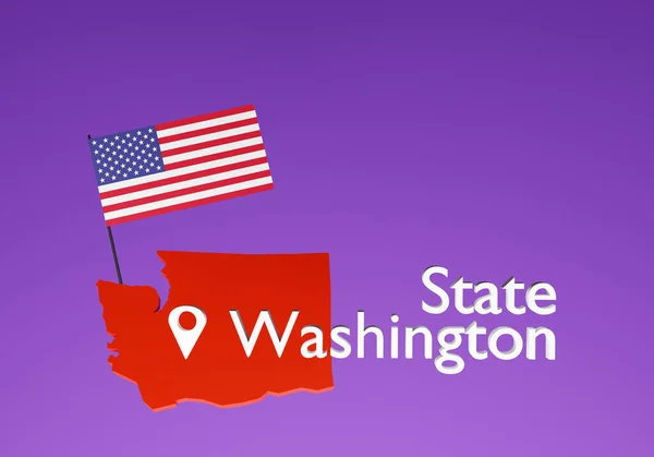 Washington state. Central region of United States of America. Silhouette of Washington DC with map. Washington state map on purple background. trip to regions of United States. 3d illustration.