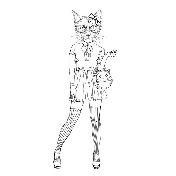 Carino gatto ragazza hipster — Vettoriale Stock