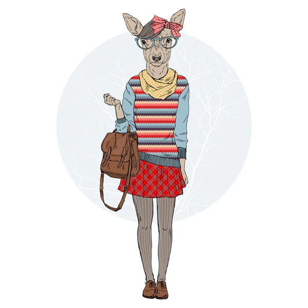 Cute deer girl hipster — Stock Vector