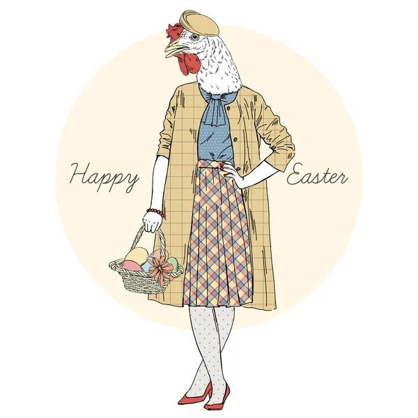 Hen woman with easter basket — Stock Vector