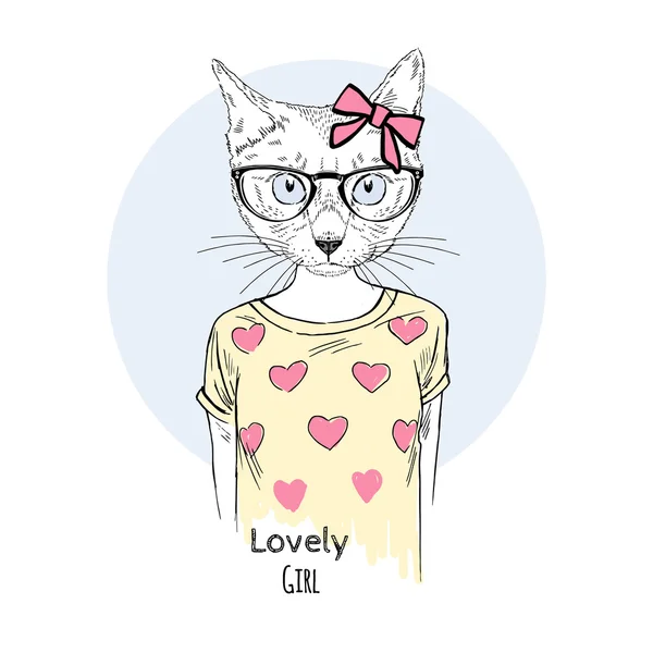 Ładny kotek dziewczyna hipster — Wektor stockowy