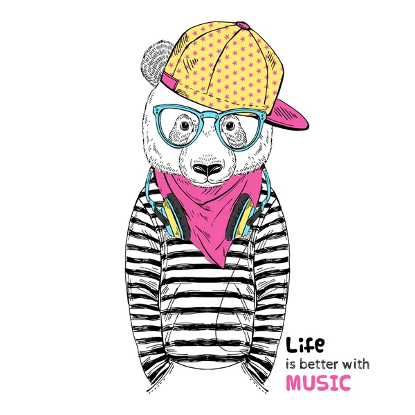 Panda boy dressed up in urban style — Stock Vector