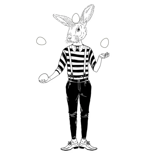 Пасхальный кролик жонглирует яйцами — стоковый вектор