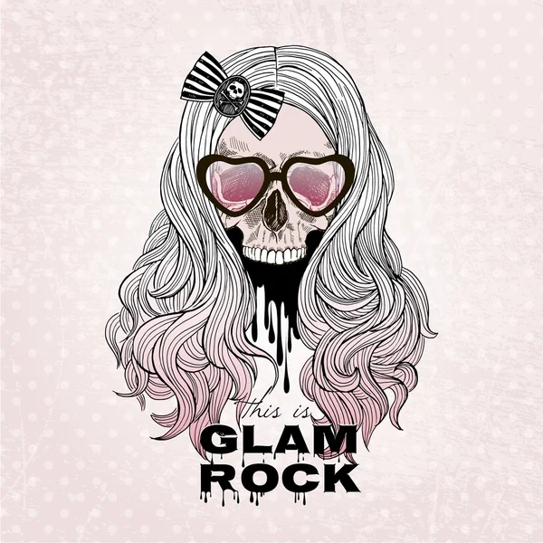 Glam rock girl scull — Stock Vector