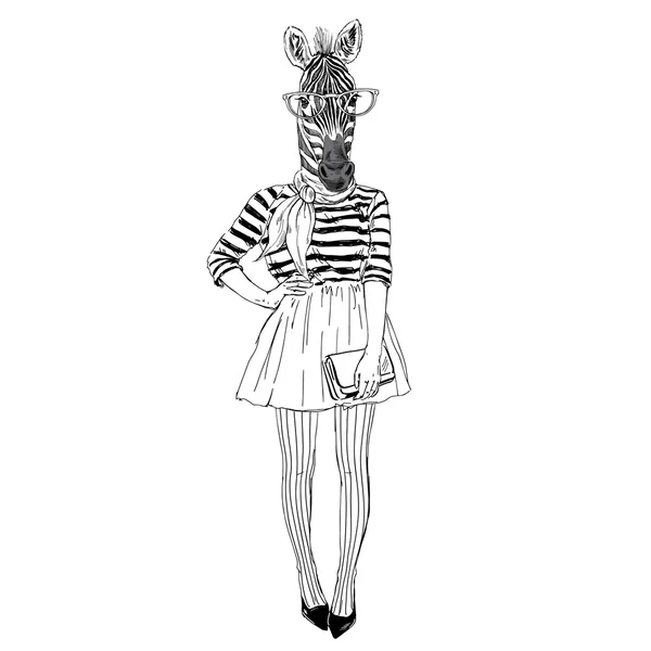 Zebra hipster menina — Vetor de Stock