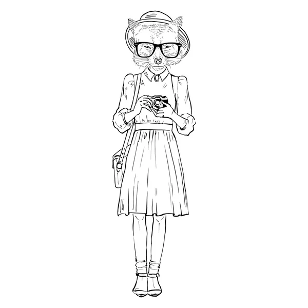 Лиса девушка с фотокамерой — стоковый вектор