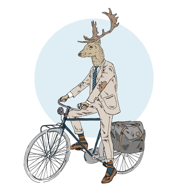 Fresco cervo vestito in bicicletta — Vettoriale Stock