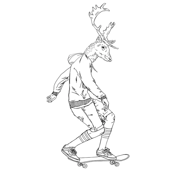 Cerf homme sur scateboard — Image vectorielle