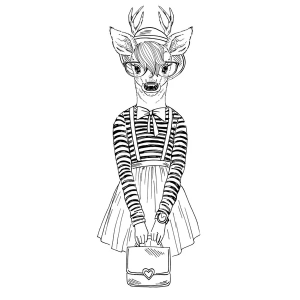 Mignon cerf hipster fille — Image vectorielle