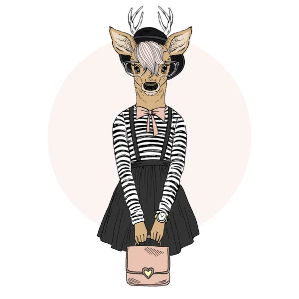 Bonito cervo hipster menina — Vetor de Stock