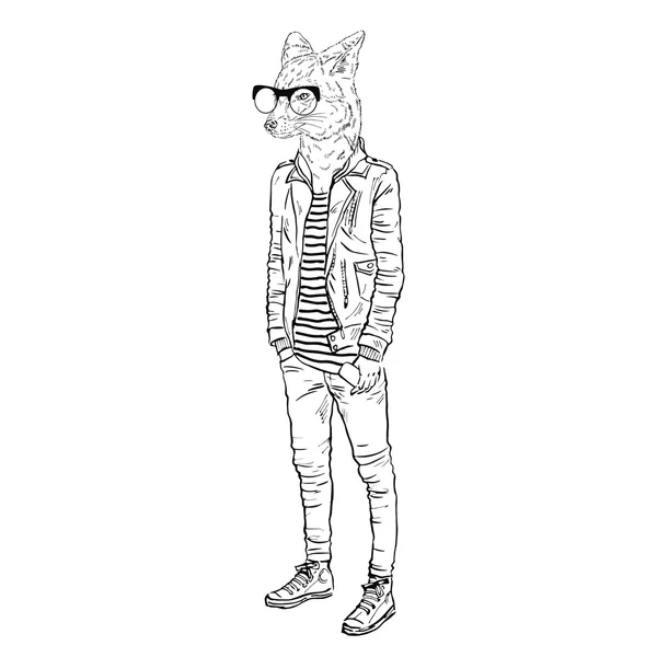 Deri ceket giyinmiş fox — Stok Vektör