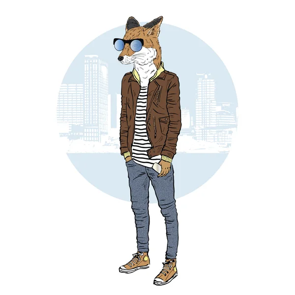 Fuchs in Lederjacke — Stockvektor