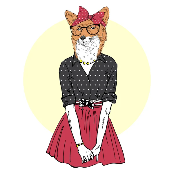 Mignon renard hipster fille — Image vectorielle