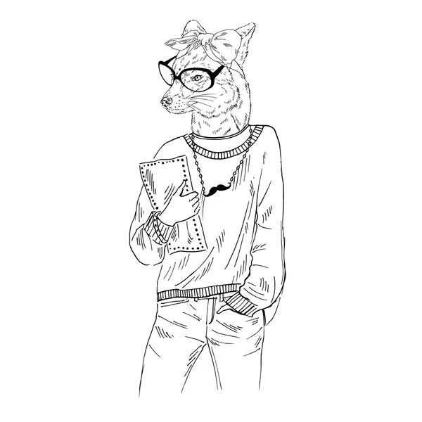 Fox dziewczyna w żakardowe pulower — Wektor stockowy