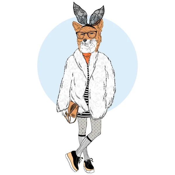 Renard fille en manteau de fourrure — Image vectorielle