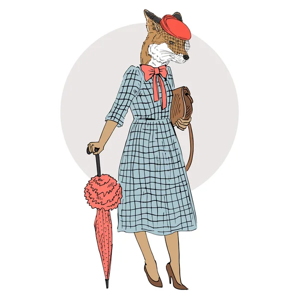 Menina Fox em estilo retro —  Vetores de Stock