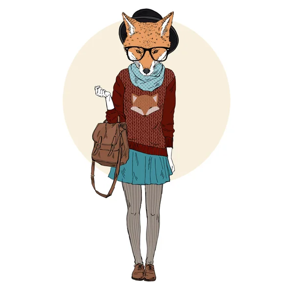 Fox dziewczyna hipster w foxy pulower — Wektor stockowy