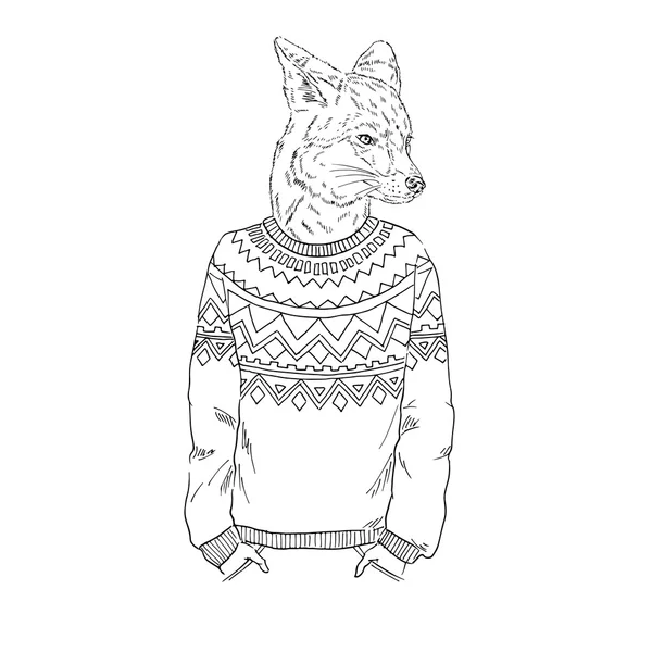 Renard en pull jacquard — Image vectorielle